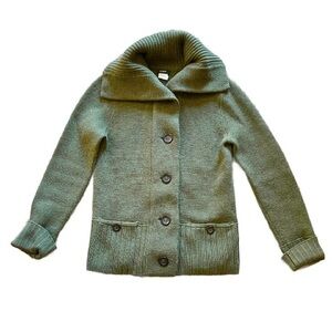 J. Crew Merino Wool Green Button Up Sweater Coatigan Small